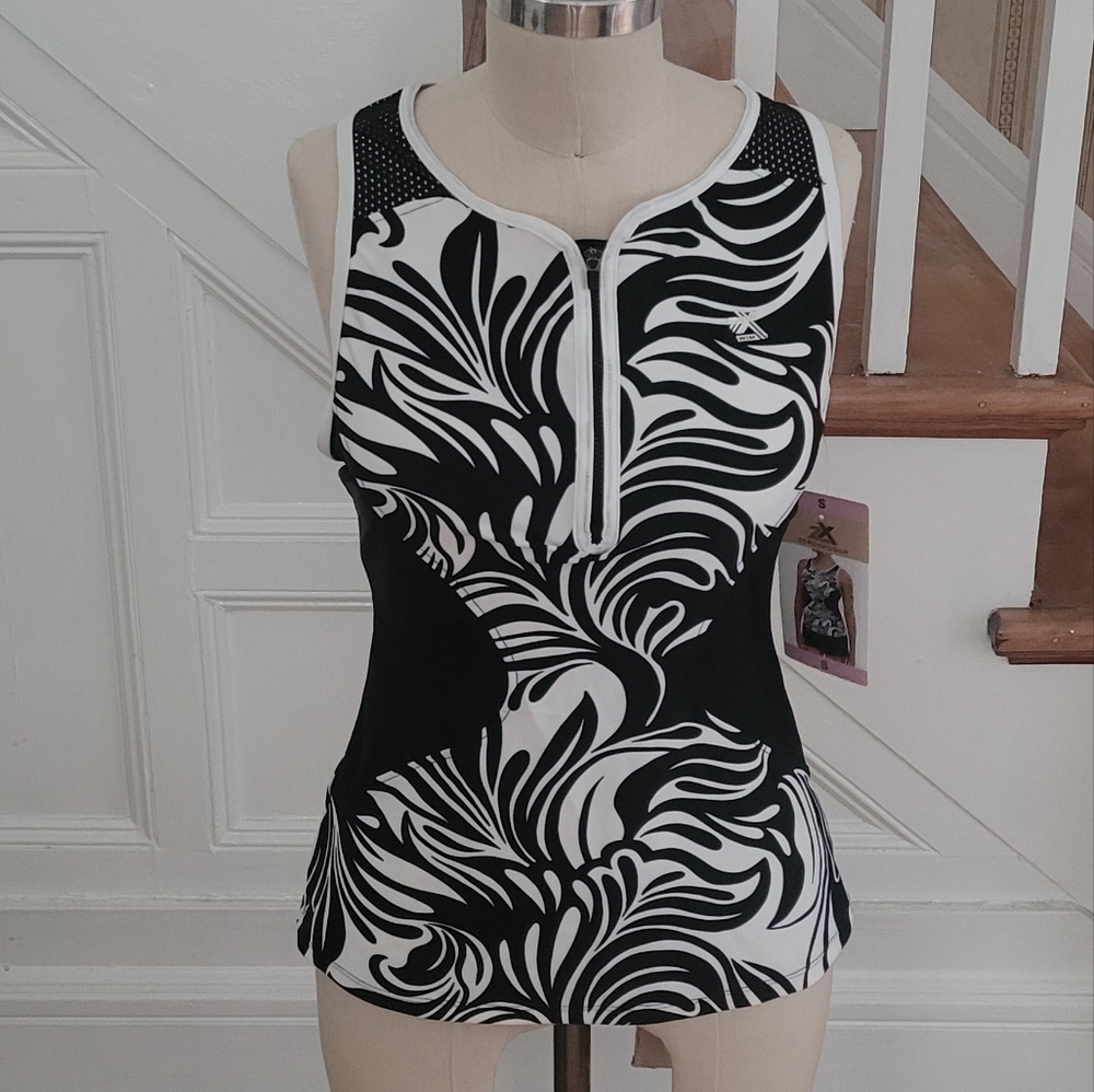 ZEROXPOSUR Black White Scuba Tankini Top Size Small